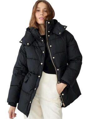 J. Crew Black Quilted Hooded Puffer Jacket